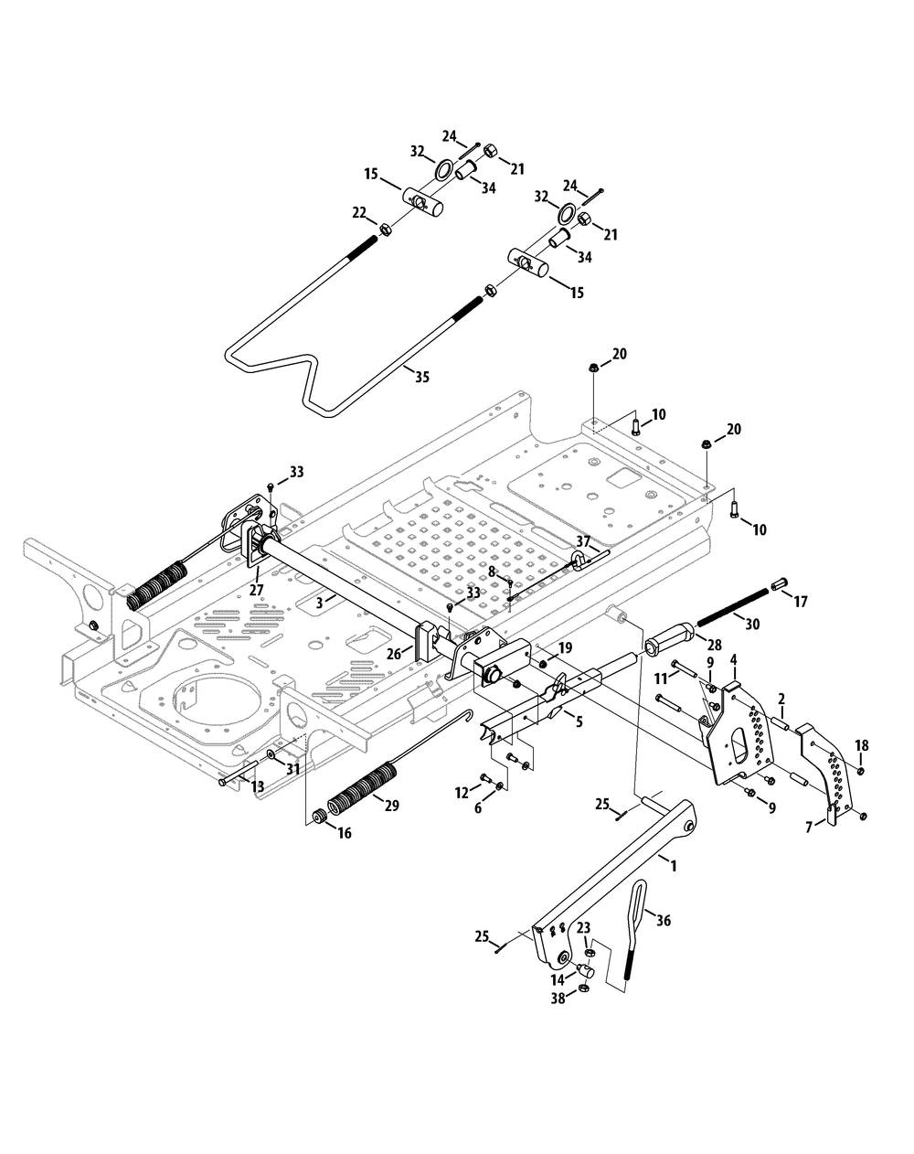 Deck Lift Diagram and Parts List for Z-FORCELZ54 (17BIDAGC-17BIDAGC010)(2015) Cub Cadet Lawn Tractor